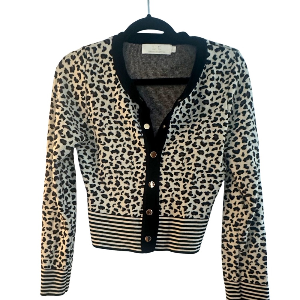 Leopard Print Black & Cream Button-Up Cardigan